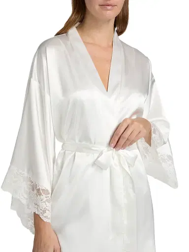 In Bloom Women's Lorena Lace-Trim Satin Robe - Ivory - Size XL | Thumbnail 6 In Bloom Women's Lorena Lace-Trim Satin Robe - Ivory - Size XL | Thumbnail 6