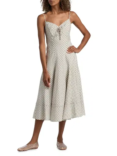 Derek Lam 10 Crosby Women's Sable Mini Check Cotton-Blend Midi-Dress - Army Green Multi | Thumbnail 3 Derek Lam 10 Crosby Women's Sable Mini Check Cotton-Blend Midi-Dress - Army Green Multi | Thumbnail 3