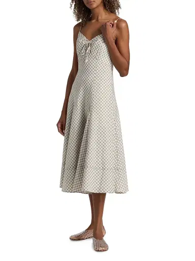 Derek Lam 10 Crosby Women's Sable Mini Check Cotton-Blend Midi-Dress - Army Green Multi | Thumbnail 4 Derek Lam 10 Crosby Women's Sable Mini Check Cotton-Blend Midi-Dress - Army Green Multi | Thumbnail 4