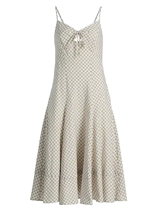 Derek Lam 10 Crosby Women's Sable Mini Check Cotton-Blend Midi-Dress - Army Green Multi