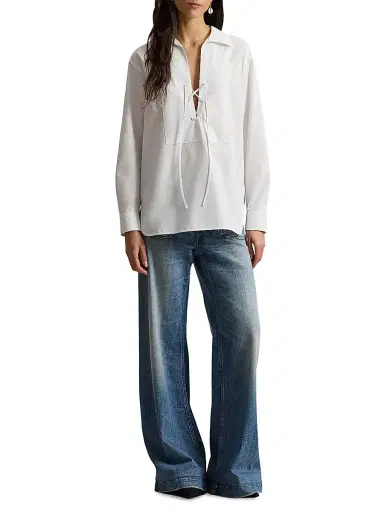 Polo Ralph Lauren Women's Lace-Up Bib Cotton Shirt - White | Thumbnail 2