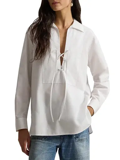 Polo Ralph Lauren Women's Lace-Up Bib Cotton Shirt - White | Thumbnail 3