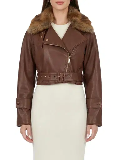 Gorski Women's Select Nappa Leather Jacket with Detachable Toscana Lamb Collar - Cognac - Size Large | Thumbnail 2