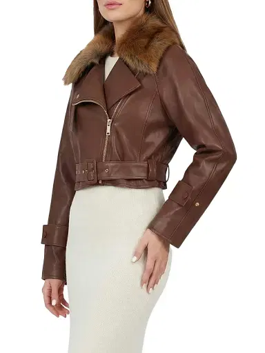 Gorski Women's Select Nappa Leather Jacket with Detachable Toscana Lamb Collar - Cognac - Size Large | Thumbnail 3