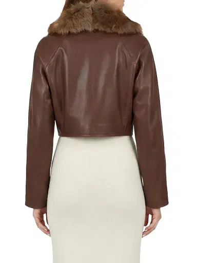 Gorski Women's Select Nappa Leather Jacket with Detachable Toscana Lamb Collar - Cognac - Size Large | Thumbnail 4