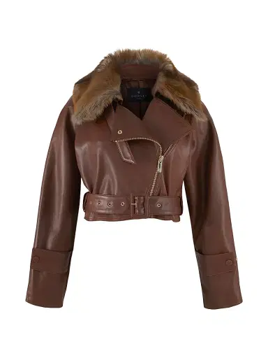 Gorski Women's Select Nappa Leather Jacket with Detachable Toscana Lamb Collar - Cognac - Size Large | Thumbnail 1