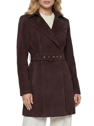 Gorski Women's Select Metis Suede Trench Coat with Belt - Burgundy - Size Large | Thumbnail 3