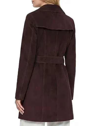 Gorski Women's Select Metis Suede Trench Coat with Belt - Burgundy - Size Large | Thumbnail 4