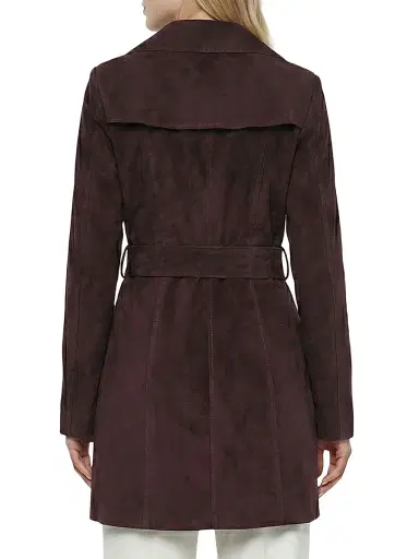 Gorski Women's Select Metis Suede Trench Coat with Belt - Burgundy - Size Large | Thumbnail 5