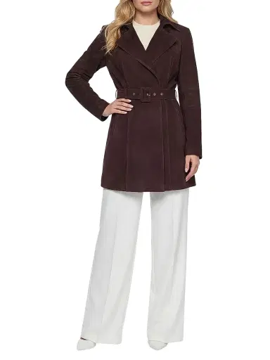 Gorski Women's Select Metis Suede Trench Coat with Belt - Burgundy - Size Large | Thumbnail 6