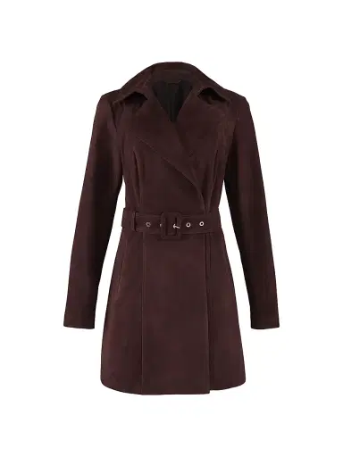 Gorski Women's Select Metis Suede Trench Coat with Belt - Burgundy - Size Large | Thumbnail 1