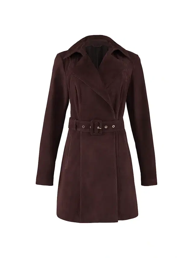 Gorski Women's Select Metis Suede Trench Coat with Belt - Burgundy