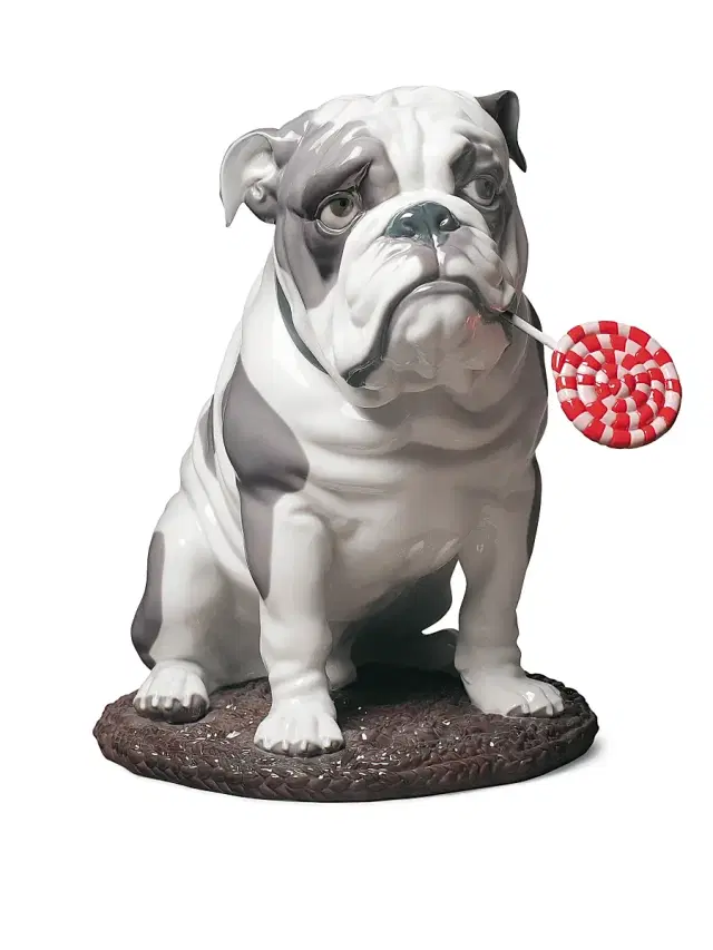 Lladro Porcelain Bulldog with Lollipop Dog Figurine