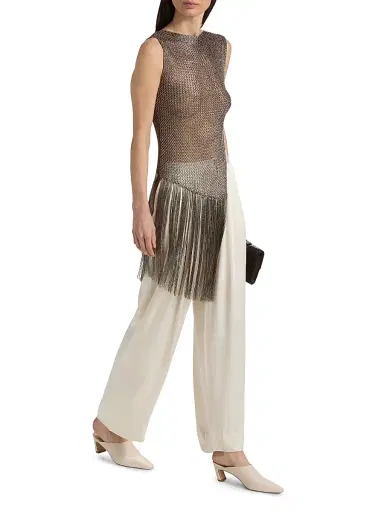 Lapointe Women's Metallic Netting Fringed Asymmetric Top - Gunmetal - Size XL | Thumbnail 2 Lapointe Women's Metallic Netting Fringed Asymmetric Top - Gunmetal - Size XL | Thumbnail 2