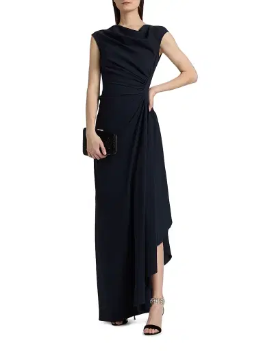 Amsale Women's Pinched Jersey A-Line Gown - Navy - Size 14 | Thumbnail 3