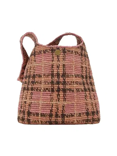 Burberry Women's Margate Small Check Raffia Hobo Bag - Pink | Thumbnail 1