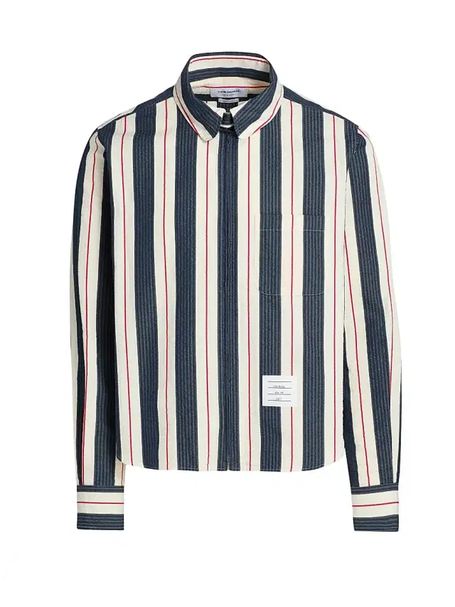 Men's Seersucker Stripe Cotton Zip Shirt - Red Blue White