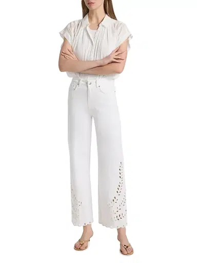 Le Jean Women's Eyelet High-Rise Relaxed Straight Jeans - White | Thumbnail 2