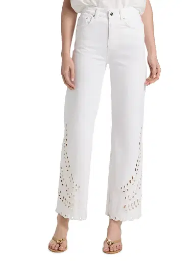 Le Jean Women's Eyelet High-Rise Relaxed Straight Jeans - White | Thumbnail 3