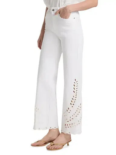 Le Jean Women's Eyelet High-Rise Relaxed Straight Jeans - White | Thumbnail 4