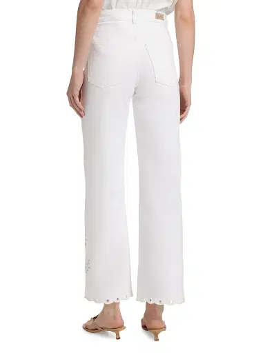 Le Jean Women's Eyelet High-Rise Relaxed Straight Jeans - White | Thumbnail 5