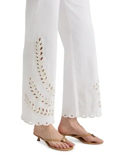Le Jean Women's Eyelet High-Rise Relaxed Straight Jeans - White | Thumbnail 6
