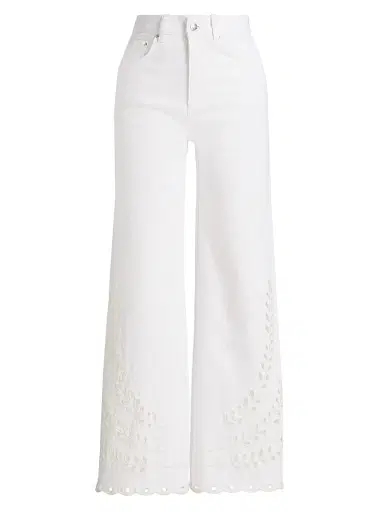 Le Jean Women's Eyelet High-Rise Relaxed Straight Jeans - White | Thumbnail 1