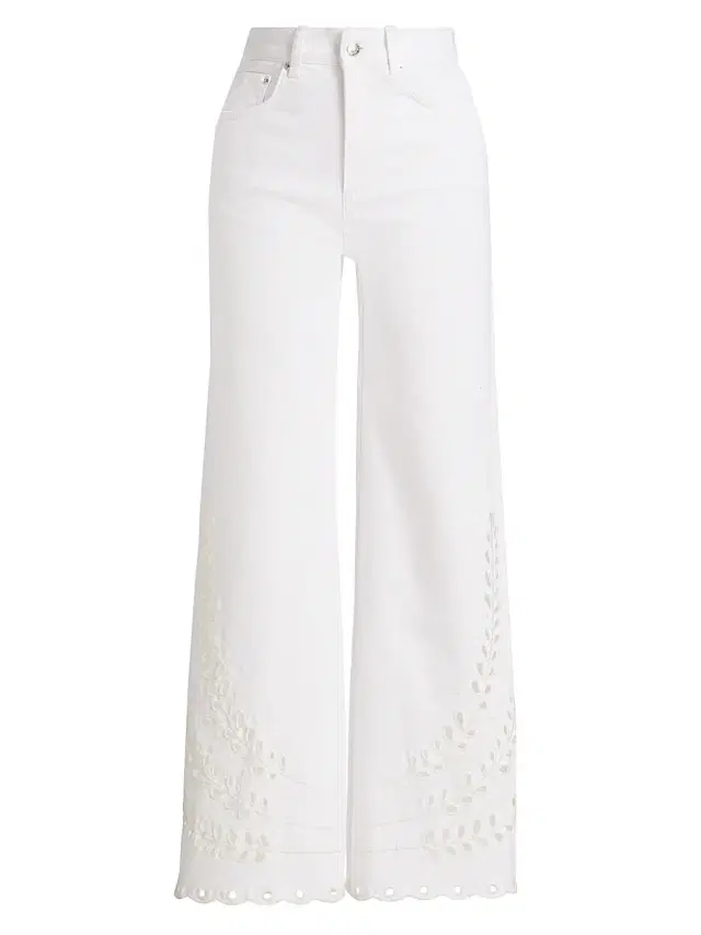 Le Jean Women's Eyelet High-Rise Relaxed Straight Jeans - White