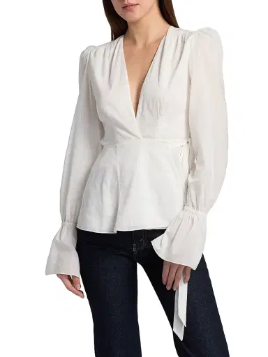 AZEEZA Women's Willow Cotton Voile Top - White - Size XS | Thumbnail 3