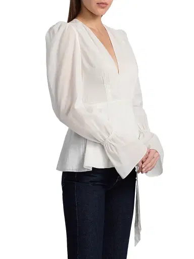AZEEZA Women's Willow Cotton Voile Top - White - Size XS | Thumbnail 4