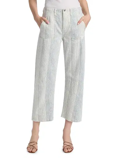 Le Jean Women's Stripe Utility Mid-Rise Soft Barrel Crop Jeans - Summer Stripe - Size 30 | Thumbnail 3 Le Jean Women's Stripe Utility Mid-Rise Soft Barrel Crop Jeans - Summer Stripe - Size 30 | Thumbnail 3