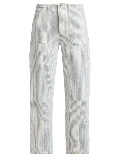 Le Jean Women's Stripe Utility Mid-Rise Soft Barrel Crop Jeans - Summer Stripe - Size 30 | Thumbnail 1 Le Jean Women's Stripe Utility Mid-Rise Soft Barrel Crop Jeans - Summer Stripe - Size 30 | Thumbnail 1