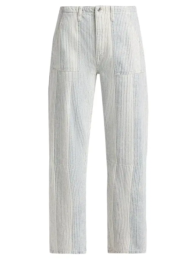 Women's Stripe Utility Mid-Rise Soft Barrel Crop Jeans - Summer Stripe