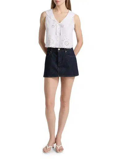 Le Jean Women's Embroidered Eyelet Linen Sailor Top - White | Thumbnail 2