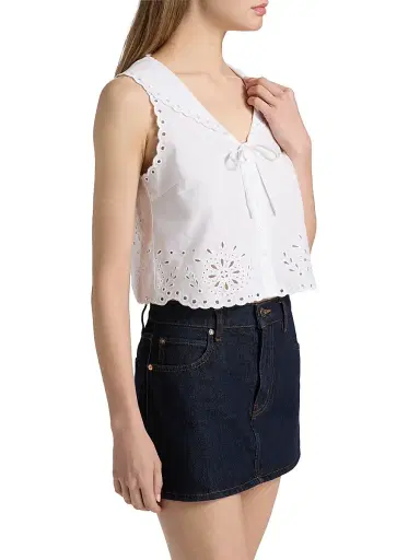 Le Jean Women's Embroidered Eyelet Linen Sailor Top - White | Thumbnail 4