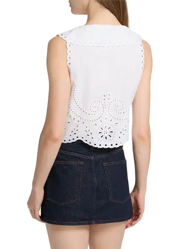 Le Jean Women's Embroidered Eyelet Linen Sailor Top - White | Thumbnail 5