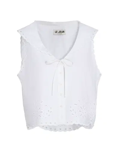 Le Jean Women's Embroidered Eyelet Linen Sailor Top - White | Thumbnail 1