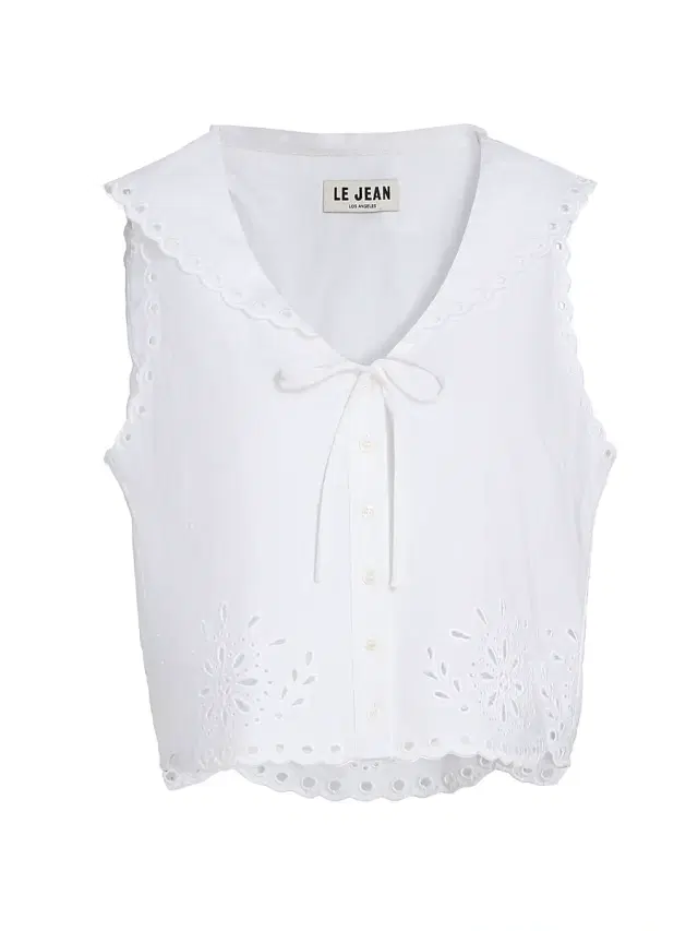 Le Jean Women's Embroidered Eyelet Linen Sailor Top - White