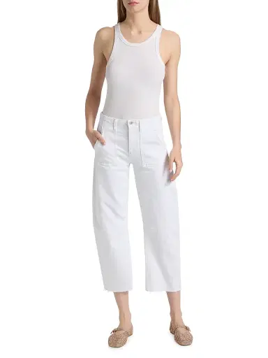 Le Jean Women's Utility Soft Barrel Crop Jeans - White | Thumbnail 2 Le Jean Women's Utility Soft Barrel Crop Jeans - White | Thumbnail 2