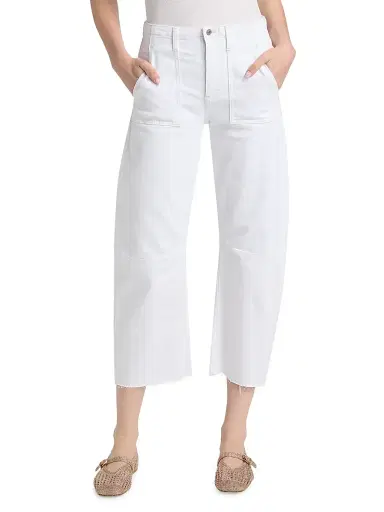 Le Jean Women's Utility Soft Barrel Crop Jeans - White | Thumbnail 3 Le Jean Women's Utility Soft Barrel Crop Jeans - White | Thumbnail 3