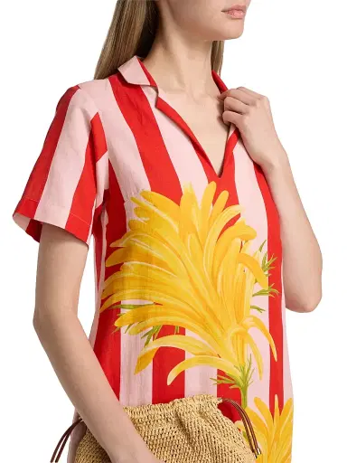 VERANDAH Women's Ammama Jacobina And Stripes Cotton-Linen Shirtdress - Blush And Vermillion Jacobina - Size Medium | Thumbnail 6 VERANDAH Women's Ammama Jacobina And Stripes Cotton-Linen Shirtdress - Blush And Vermillion Jacobina - Size Medium | Thumbnail 6