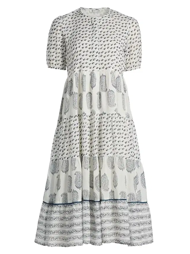Ro's Garden Women's Daphne Printed Cotton Midi-Dress - Blue