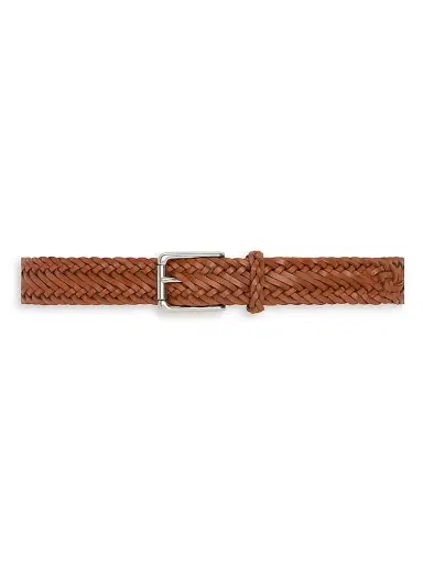 Ralph Lauren Purple Label Men's Woven Leather Belt - Rl Brown - Size 42 | Thumbnail 1