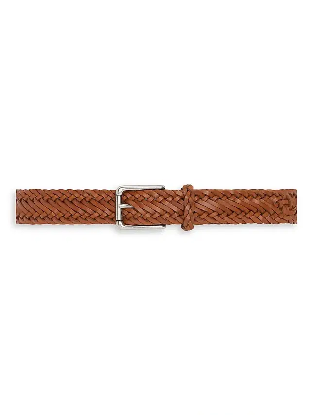 Ralph Lauren Purple Label Men's Woven Leather Belt - Rl Brown