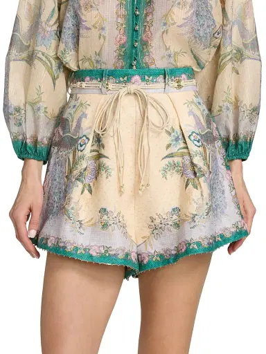 Zimmermann Women's Indra Peacock Linen Tuck Shorts | Thumbnail 3 Zimmermann Women's Indra Peacock Linen Tuck Shorts | Thumbnail 3