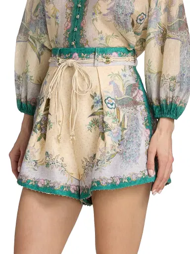 Zimmermann Women's Indra Peacock Linen Tuck Shorts | Thumbnail 4 Zimmermann Women's Indra Peacock Linen Tuck Shorts | Thumbnail 4