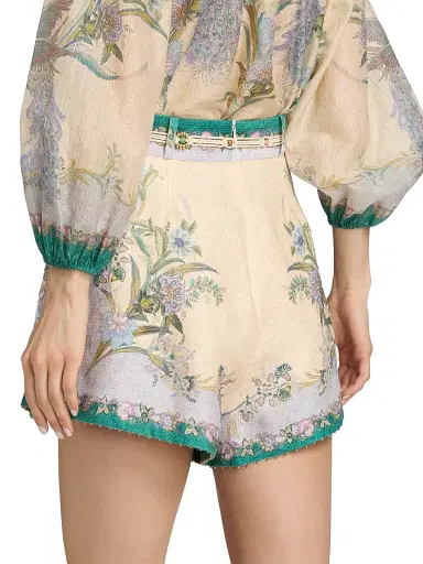 Zimmermann Women's Indra Peacock Linen Tuck Shorts | Thumbnail 5 Zimmermann Women's Indra Peacock Linen Tuck Shorts | Thumbnail 5