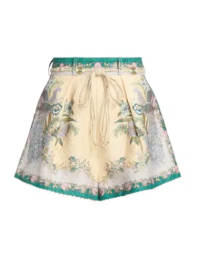 Zimmermann Women's Indra Peacock Linen Tuck Shorts | Thumbnail 1 Zimmermann Women's Indra Peacock Linen Tuck Shorts | Thumbnail 1