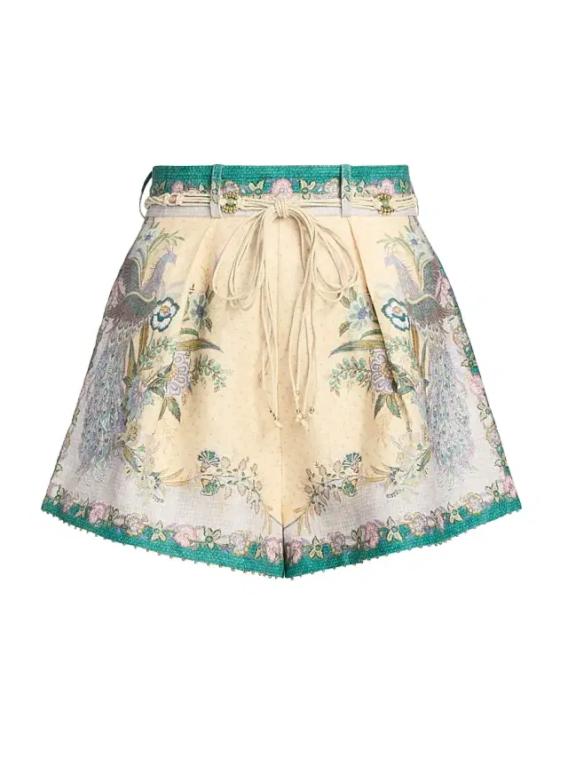 Zimmermann Women's Indra Peacock Linen Tuck Shorts - Cream Scarf Floral