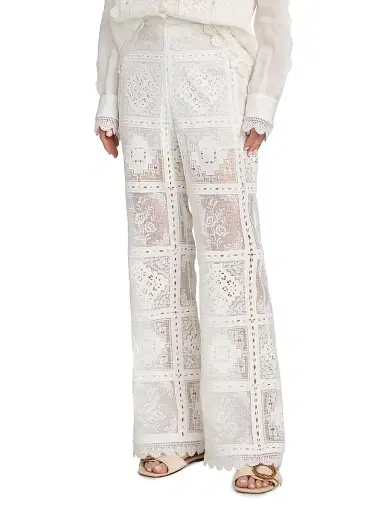 Zimmermann Women's Aster Embroidered Lace Pants - Ivory - Size 10 | Thumbnail 3